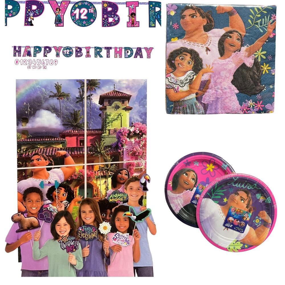 Encanto Party Decorations Dessert Plates Back Drop Happy Birthday Banner